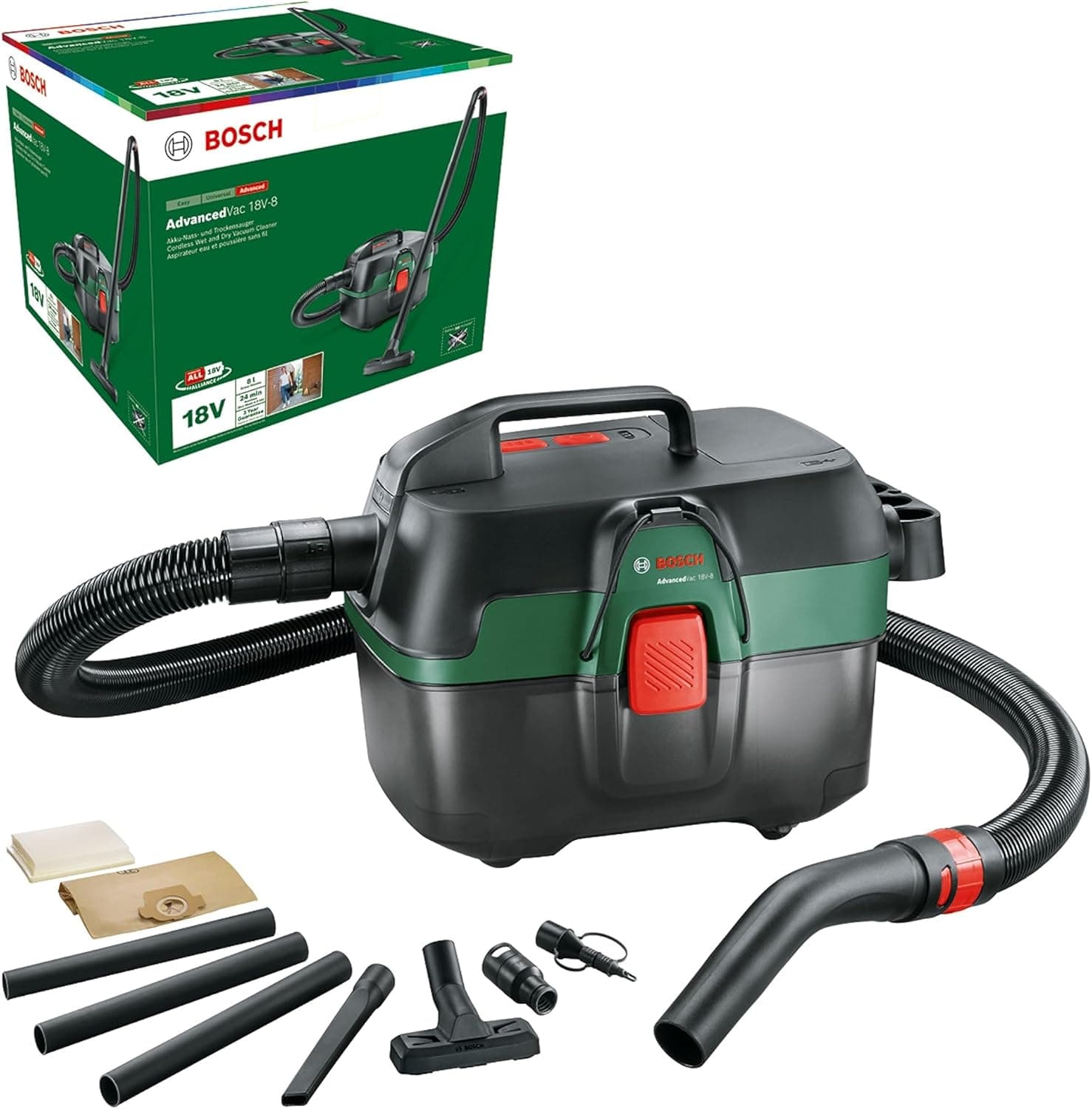 Bosch Bosch AdvancedVac 18V-8 Cordless Water and Dust Vacuum Cleaner (Without Battery, 18V System, Accessory Set Included, in Cardboard Packaging) Testbericht - Bild auswählen 1